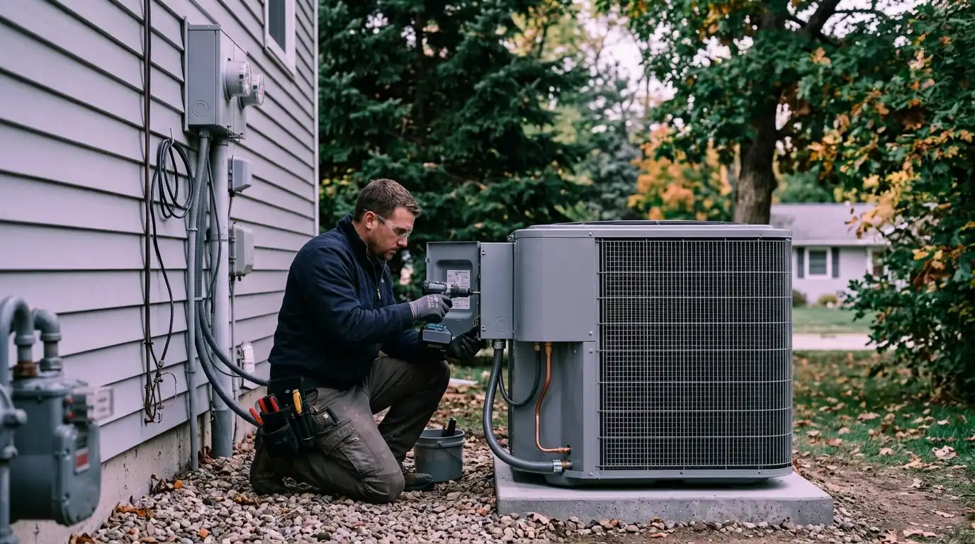 Heat pump disconnect being installed at a Grand Rapids home