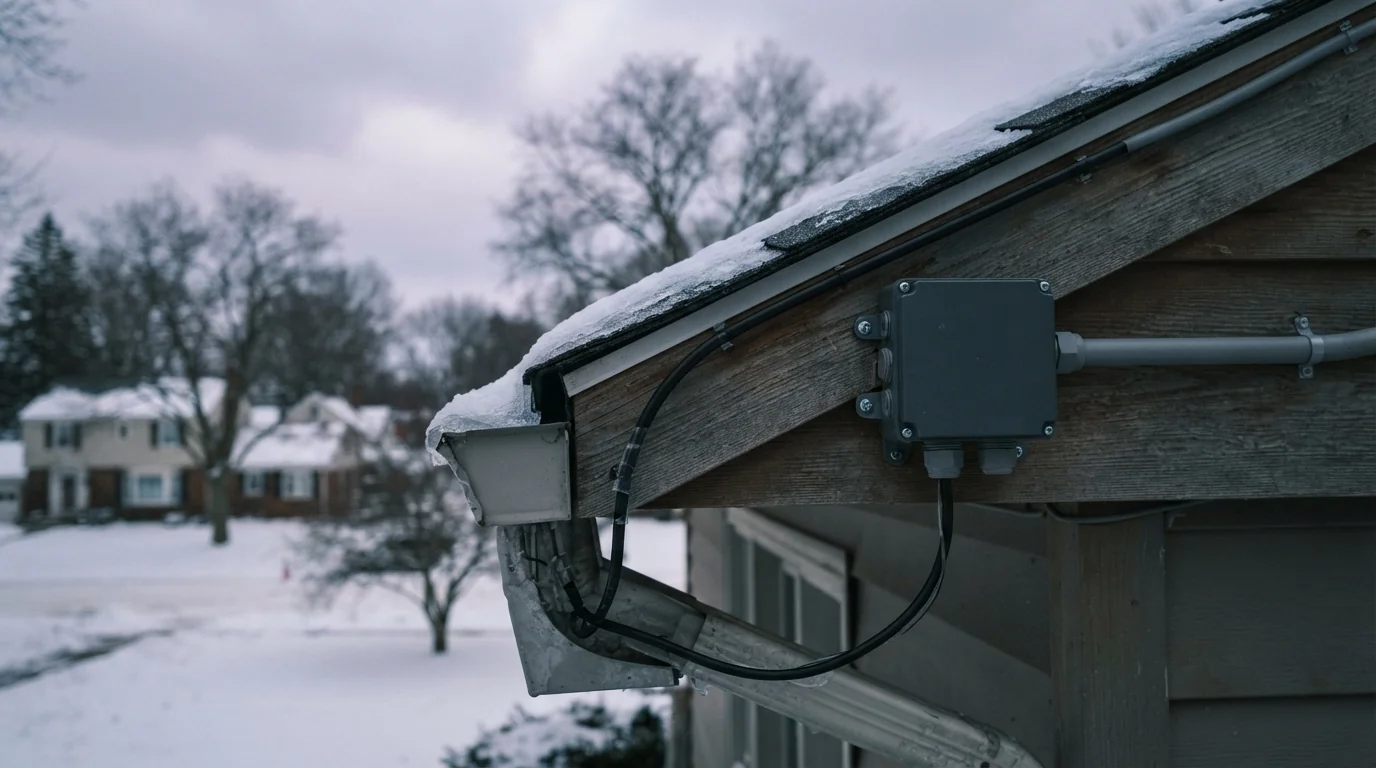 Heat cable controller and feed box at a Grand Rapids roofline