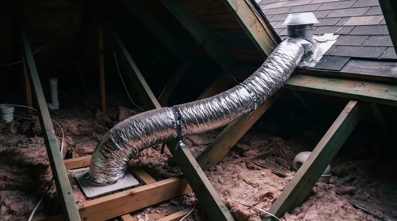 Insulated bath fan duct routed to a roof cap in a Grand Rapids attic