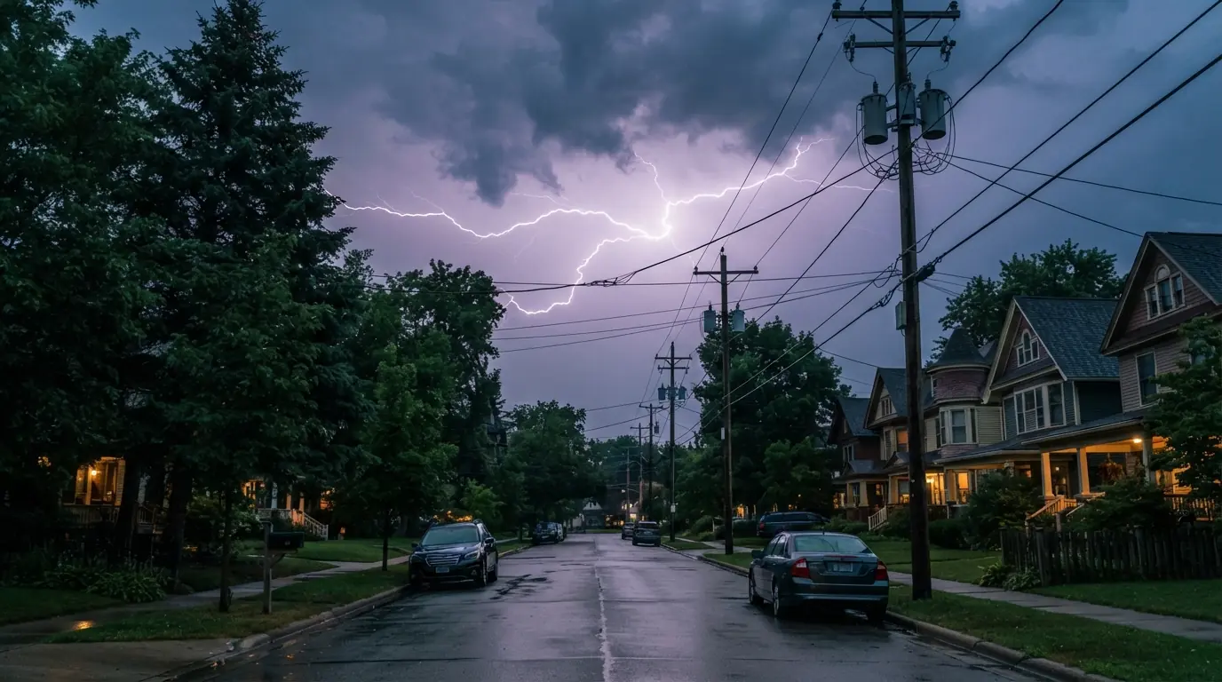 Storm over overhead power lines near Grand Rapids