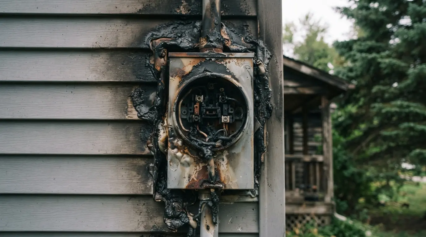 Burned meter socket found during a Grand Rapids repair