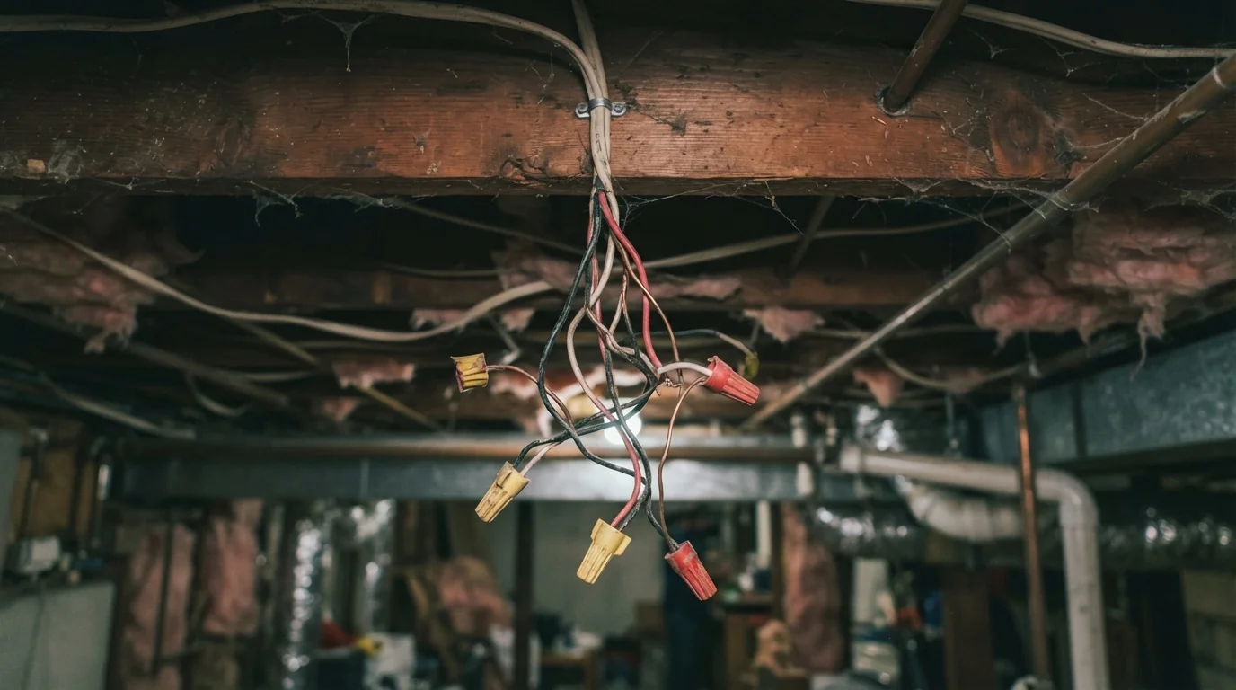 Open splice found before a code correction in a Grand Rapids basement