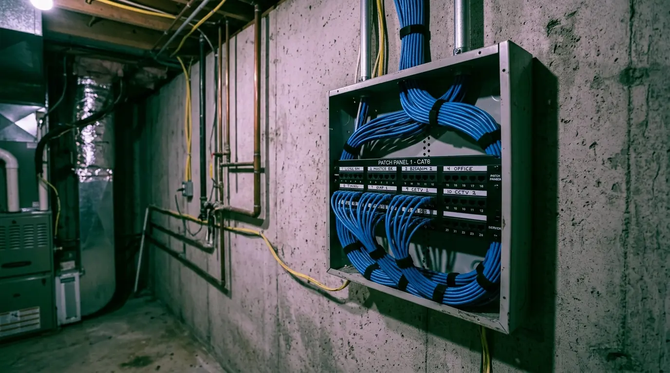 Structured wiring panel with labeled data runs in Grand Rapids
