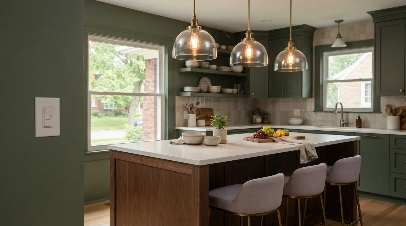 Island pendants installed over a kitchen island in Grand Rapids