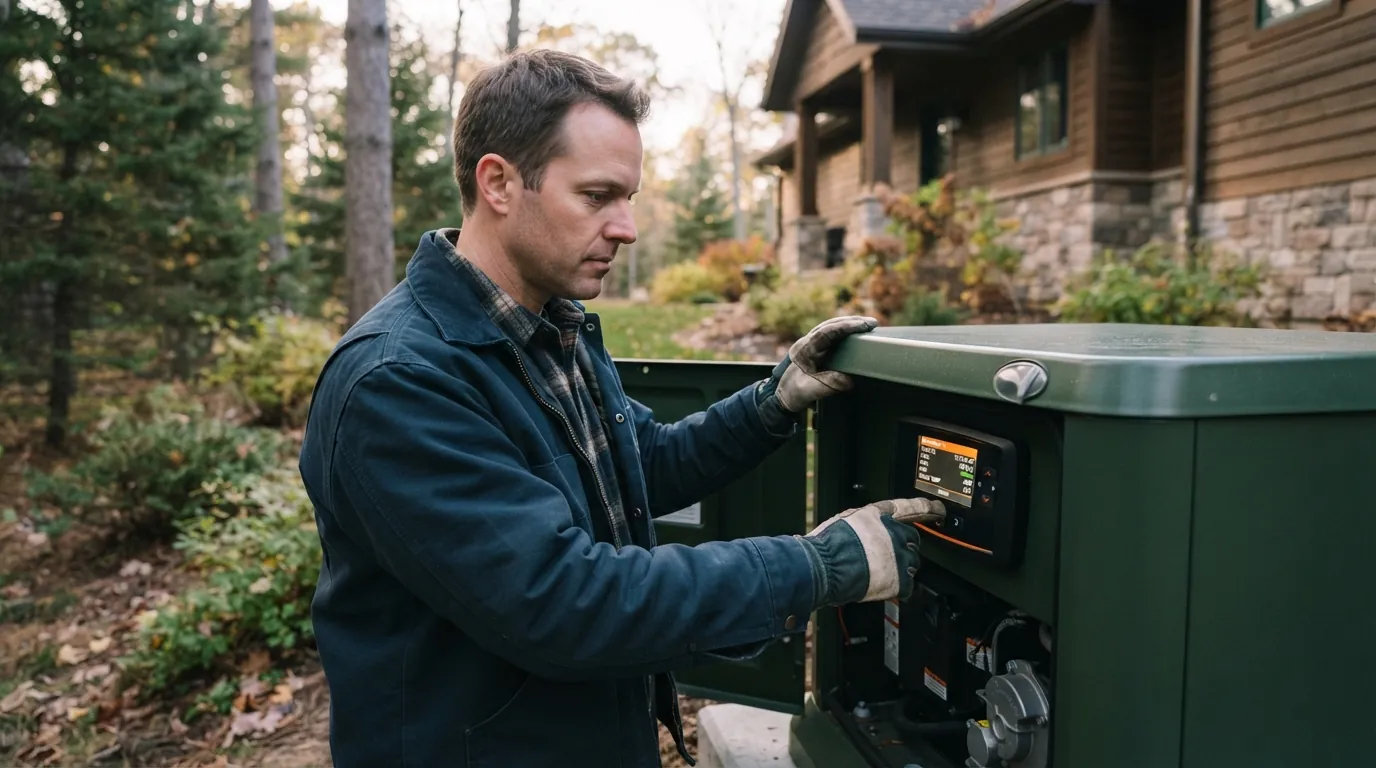Technician programming a new standby generator controller in Grand Rapids