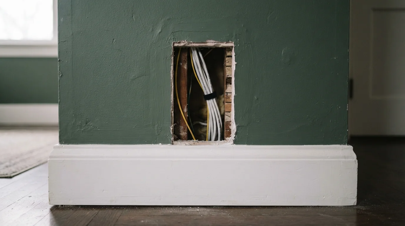 Small plaster access opening used to fish wire in a Grand Rapids home