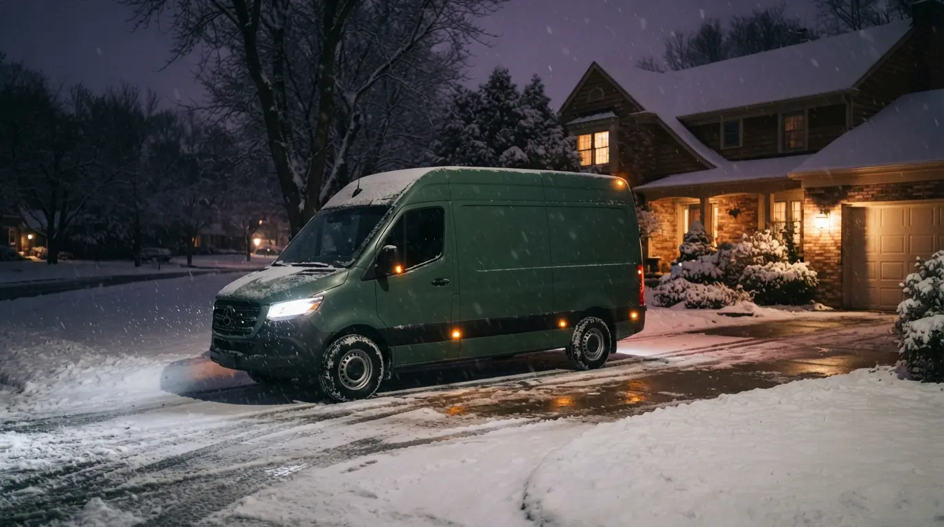 Service van on an overnight emergency call in Grand Rapids