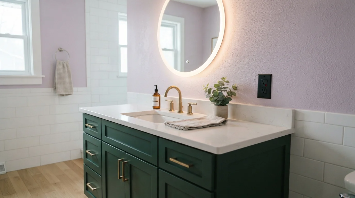 Remodeled bathroom vanity with GFCI outlet and LED lighting in a Grand Rapids home