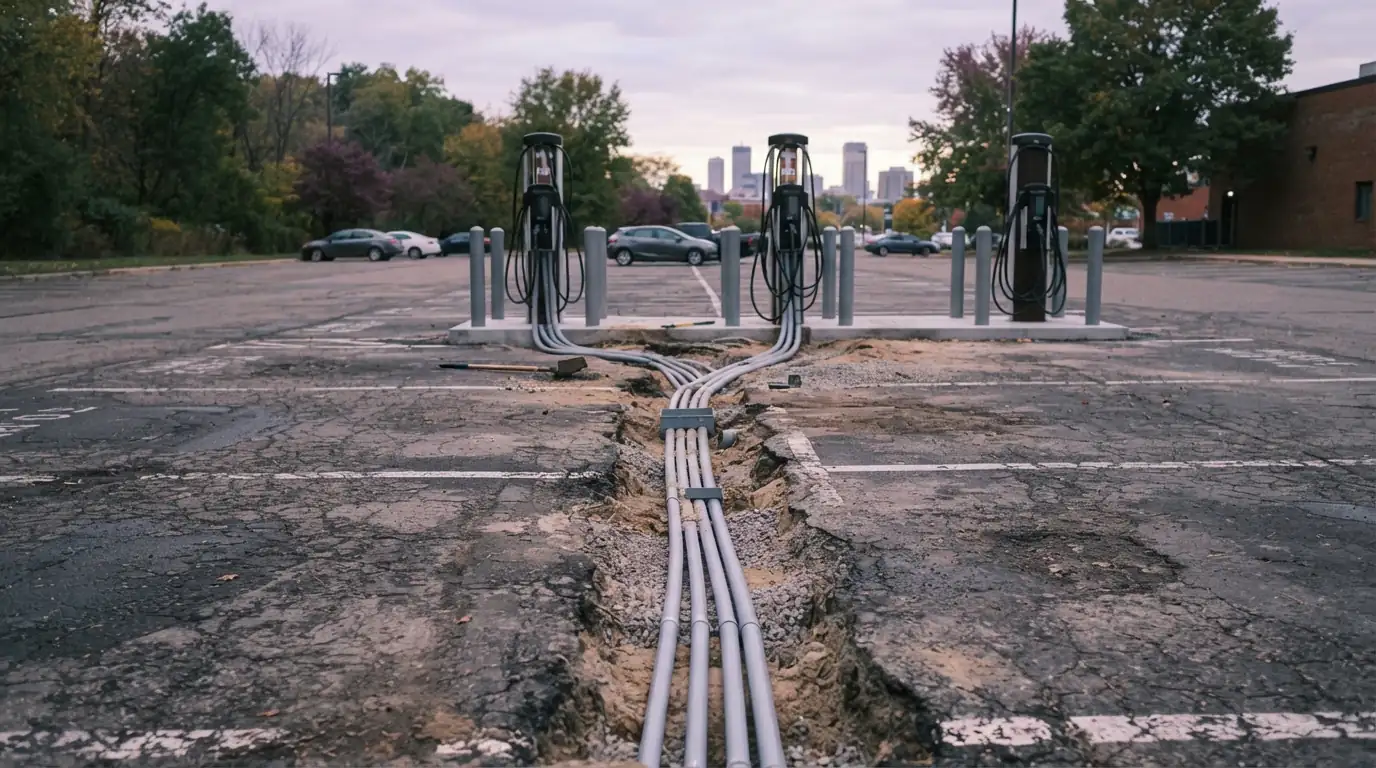 Conduit for shared EV chargers in a Grand Rapids area parking lot