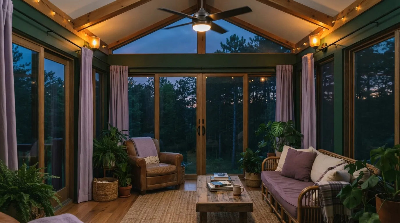 Sunroom wired with ceiling fan and sconces in Grand Rapids