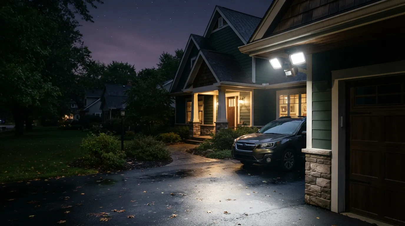 Motion floodlight over a Grand Rapids driveway at night