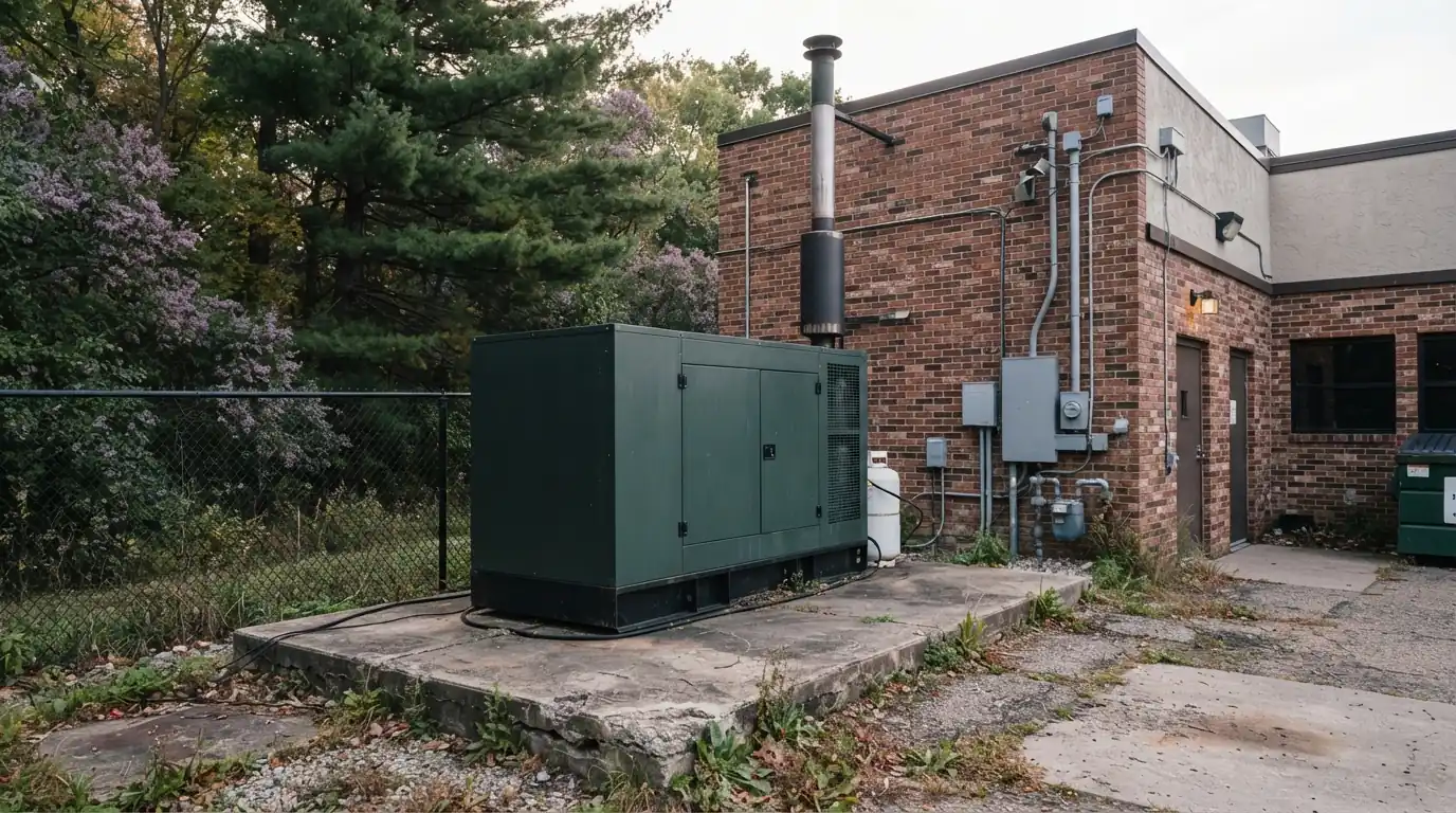 Commercial standby generator behind a Grand Rapids restaurant