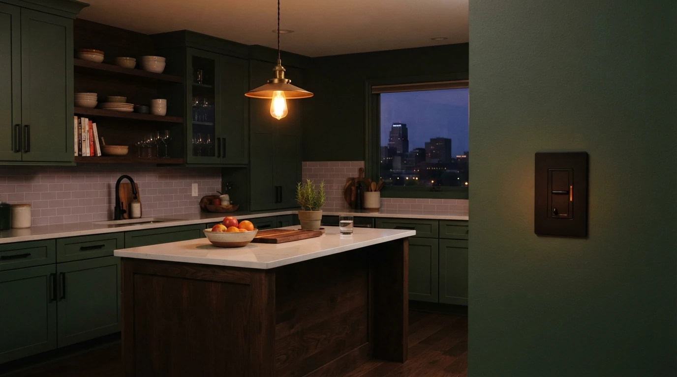 LED pendant on a new LED-rated dimmer in a Grand Rapids kitchen
