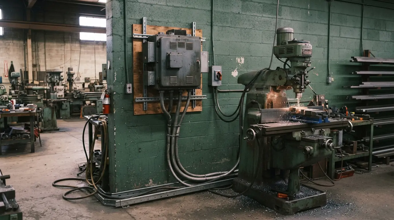 Phase converter feeding a milling machine in a Grand Rapids shop