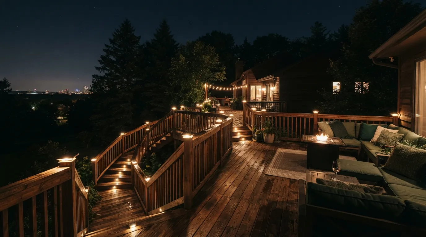 Deck step and railing lights installed at a Grand Rapids home