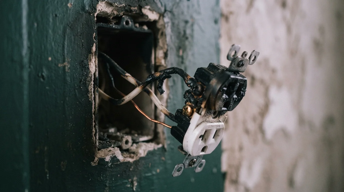 Scorched receptacle found behind a tripping breaker in a Grand Rapids home