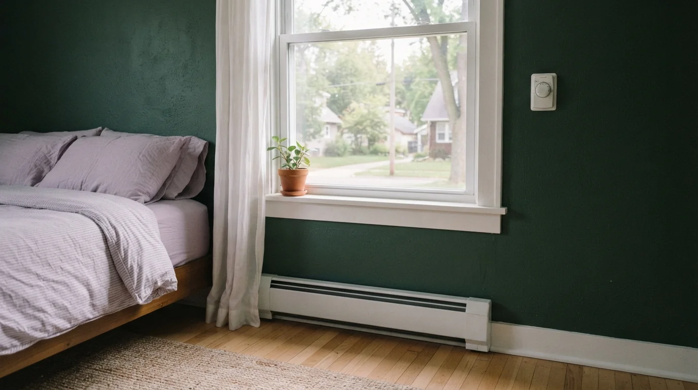 Baseboard heater and thermostat in a Grand Rapids bedroom