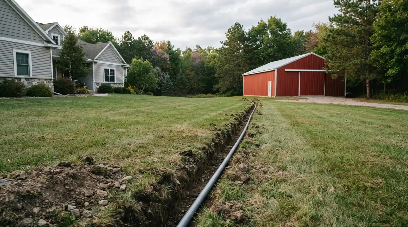 Underground feeder trench to a pole barn near Grand Rapids