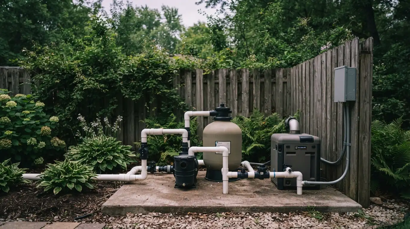 Pool equipment pad and subpanel at a Grand Rapids home