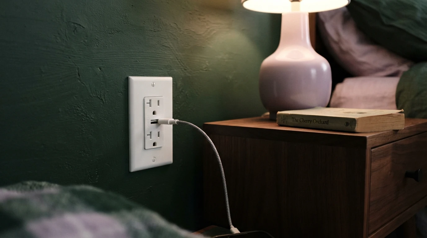 USB wall receptacle installed beside a bed in Grand Rapids
